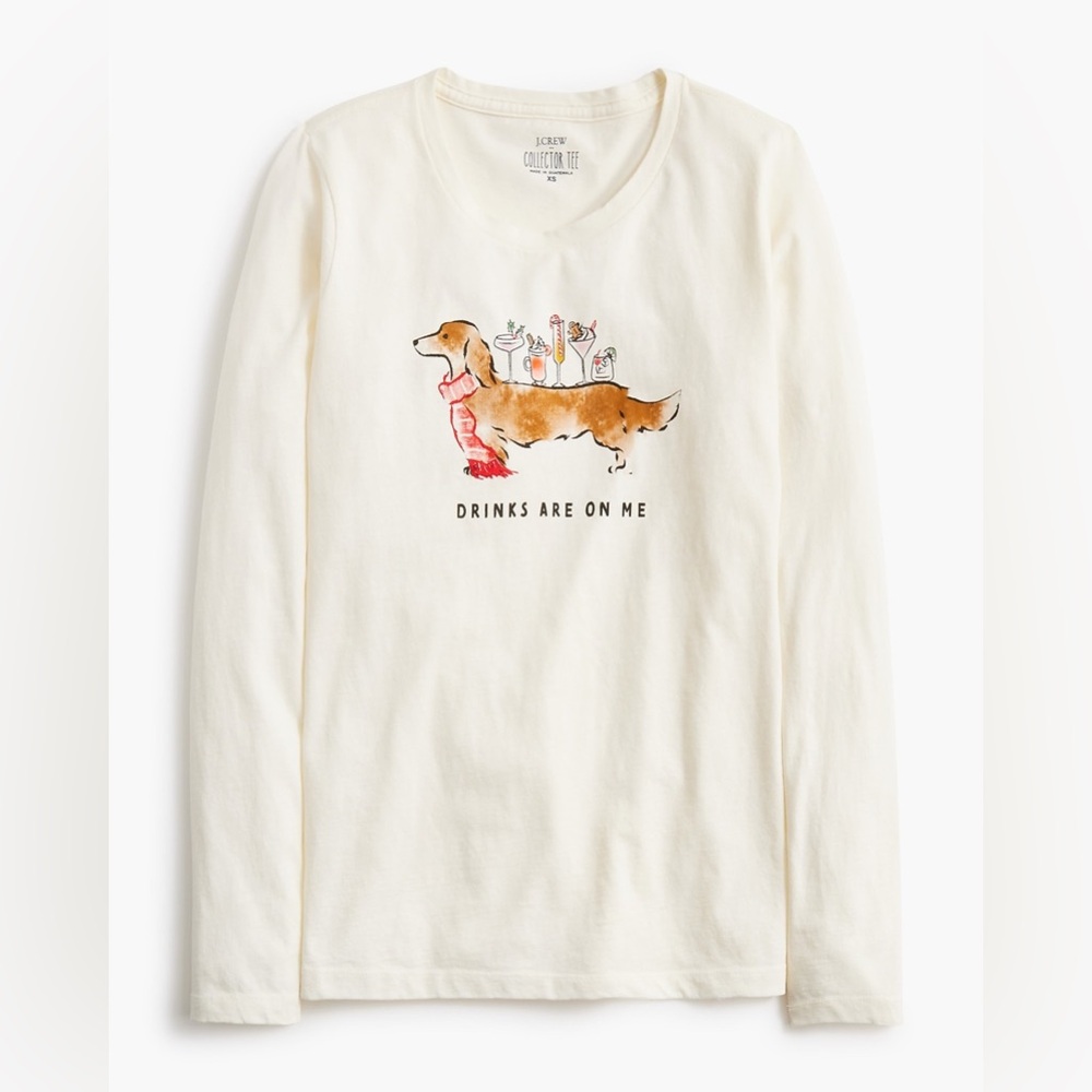 J.CREW Women's Dachshund Graphic Tee Shirt Size XXS Winter Collector Tee